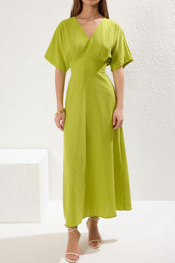 TRENDYOLMILLA Lacivert A Kesim Korsaj Detayl? V Yaka Maxi Dokuma Elbise TWOSS24EL00620 фото 3