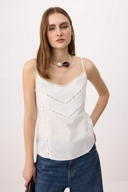 Beyaz Dantel Serit Detayl? Dokuma Bluz TWOSS26BZ00493