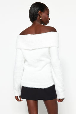 Ekru Carmen Yaka Tuylu/Sakal Iplikli Triko Kazak TWOAW24KZ00121