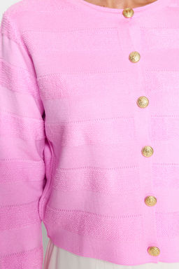 Pembe Bisiklet Yaka Ceket Gorunumlu Triko H?rka TWOAW24HI00337