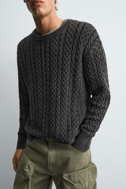 WASHED CABLE-KNIT SWEATER - Zara фото 6