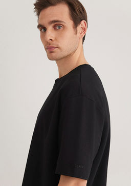 Bisiklet Yaka Siyah Basic Tisort - Mavi фото 8