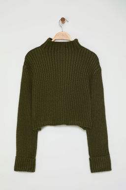 Haki Crop Yumusak Dokulu Dik Yaka Triko H?rka TWOAW22HI0174