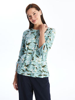 Bisiklet Yaka ?i?ekli Kad?n Bluz