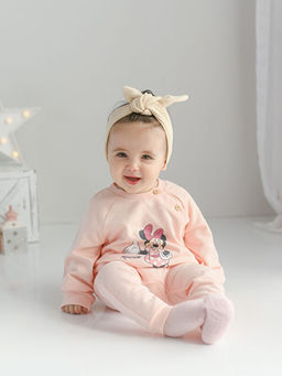 Bisiklet Yaka Uzun Kollu Minnie Mouse Bask?l? K?z Bebek H?rka ve Pantolon 2li Tak?m