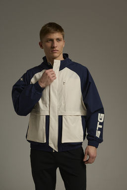 Ветровка с капюшоном Темно-синий/Бежевый