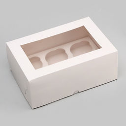 Цена за 3 шт. Коробка для 6 капкейков с окном, белая, 25×17×10 см