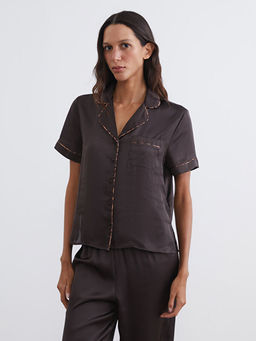 G?mlek Yaka Saten Kad?n Pijama Tak?m