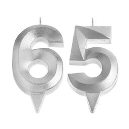 Свеча в торт юбилейная Грань (набор 2 в 1), цифра 65 / 56, серебряный металлик, 6,5 см - Страна карнавалия фото 3
