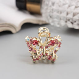 Цена за 6 шт. Крабик для волос «Селена галант», бабочка, 3 см, золото