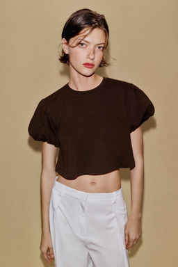 CAMISETA CROP MANGA VOLUMEN / Chocolate - Zara фото 5
