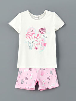 Bask?l? K?z ?ocuk ?ortlu Pijama Tak?m?