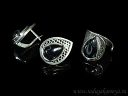 Кольцо Серьги с агатом.