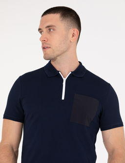 Lacivert Slim Fit Fermuarl_ Polo Yaka Ti__rt