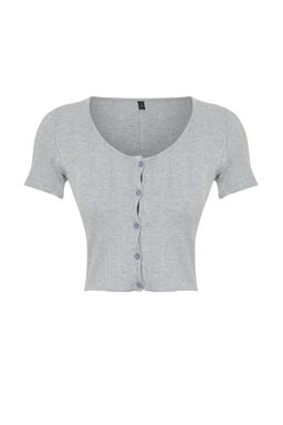 Trendyolmilla Ekru Patl? Crop Havuz Yaka Fitilli Esnek Orme Bluz TWOSS24BZ00364 фото 7