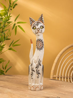 Сувенир «Кошка», белая, 60×12×6 см, дерево, МИКС