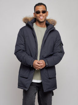 Парка мужская зимняя удлиненная с мехом темно-синего цвета 8318TS - Wonderrman фото 8