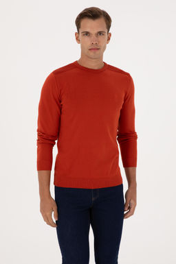 Erkek Slim Fit Bisiklet Yaka Kiremit Basic Kazak