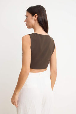 Kahverengi Kare Yaka Fitted Crop Bluz TWOSS26BZ00659 - Trendyolmilla фото 6