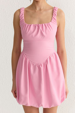 Pembe A-Kesim Dokuma K?sa S?k Abiye Gece Mezuniyet Elbisesi TPRSS25EL00067