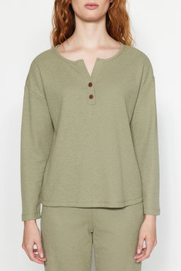 Trendyolmilla Yesil Waffle Tshirt-Pantolon Orme Pijama Tak?m? THMAW24PT00126