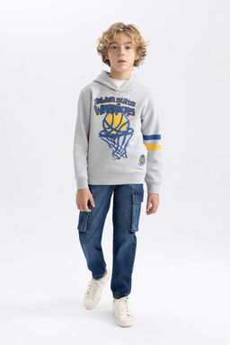 Толстая толстовка с капюшоном НБА Голден Стэйт Уорриорз для мальчиков - Defacto фото 2