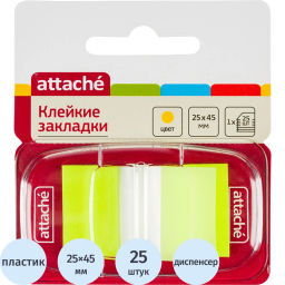 Клейкие закладки пласт. 1цв.по 25л. 25ммх45 желт Attache фото 2