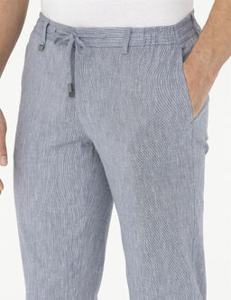 Koyu Mavi Ex. Slim Fit Keten Kar___ml_ Kuma_ Pantolon