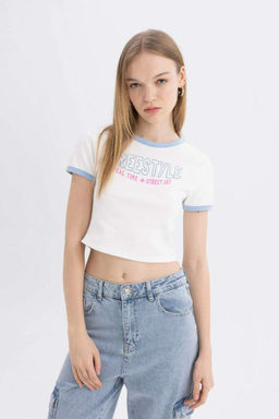 Классная футболка с короткими рукавами и круглым вырезом с принтом - Defacto фото 5