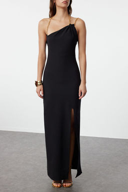 Siyah Tas Aksesuar Detayl? Dokuma Uzun S?k Abiye Gece Mezuniyet Elbisesi TPRSS23EL00509 - Trendyolmilla фото 4