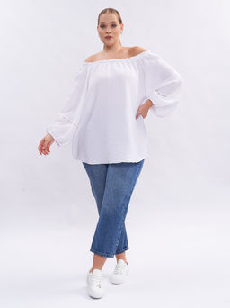 Блузка из муслина с кружевом BL09401WHT02