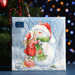 Цена за 2 шт. Салфетки новогодние бумажные Art Bouquet Девочка и снеговик, 3 слоя, 33?33 см, 20 шт.