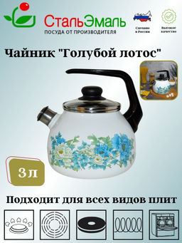 Чайник для плиты 3,0л сф.со св. "Голубой лотос" белосн. 4с209я