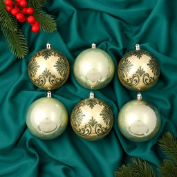Ёлочные игрушки Ажур, шары новогодние, d=7.5 см, набор 6 шт., золото