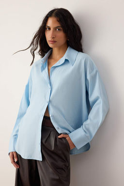 Ac?k Mavi Oxford Genis/Oversize Kal?p Gomlek TWOAW26GO00121 - Trendyolmilla фото 2