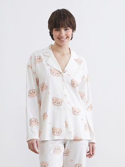 G?mlek Yaka Ay? Bask?l? Kad?n Pijama ?st?