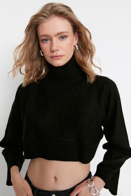 Siyah Super Crop Basic Triko Kazak TWOAW21KZ0163