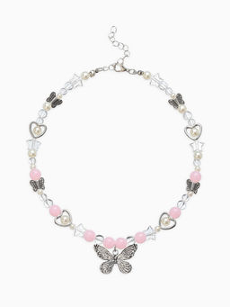 Бусы детские "Выбражулька" стиль, бабочка, цвет бело-розовый в серебре