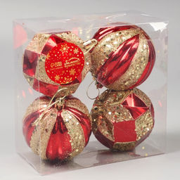 Ёлочные игрушки Праздничный блеск, d=8 см, набор 4 шт., красно-золотой - Зимнее волшебство фото 2