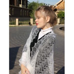 102 Палантин Снежинка белый 200см * 70см - Оренбургский пуховый узор фото 3