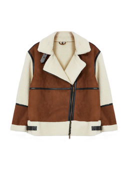 Kahverengi Regular Kal?p Pelus Detayl? Kemerli Biker Ceket Mont TWOAW25MO00049 - Trendyolmilla фото 6