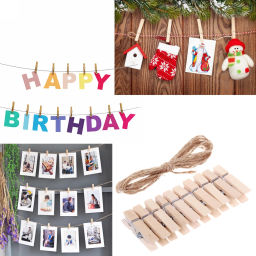 Цена за 6 шт. Набор для оформления "Натуральные прищепки" (10 прищепок 4,5 см, веревка 2м)