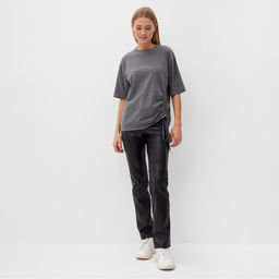 Футболка с кулиской женская MINAKU REGULAR FIT, серая, размер 46