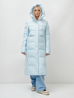 Пальто утепленное стеганное зимнее с капюшоном женское голубого цвета 9620Gl - Mtforce фото 6