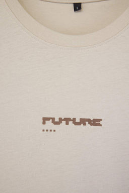 Tas Oversize/Genis Kesim Kabar?k Bask?l? %100 T-Shirt TMNSS23TS00171