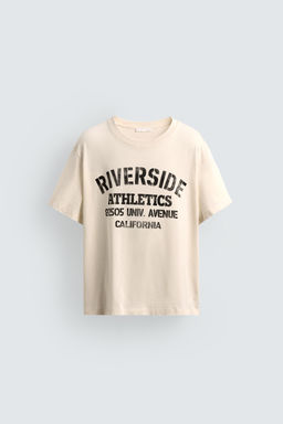 CAMISETA RELAXED FIT TEXTO LAVADO / Blanco roto