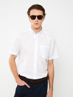 Regular Fit K?sa Kollu Keten Kar???ml? Erkek G?mlek