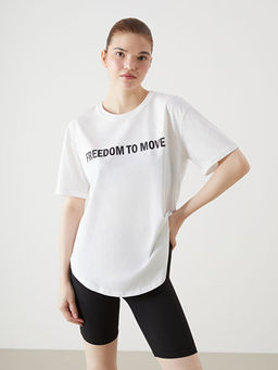 Bisiklet Yaka Bask?l? Kad?n Spor Ti??rt