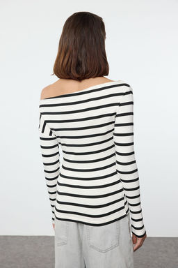Lacivert Cizgili-Ekru Soft Touch/Yumusak Kumasl? Vucuda Oturan Esnek Orme Bluz TWOAW25BZ00063 - Trendyolmilla фото 10