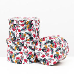 Набор круглых коробок 3 в 1 Разноцветные цветы, 25.5 x 15 - 19 x 13.5 см